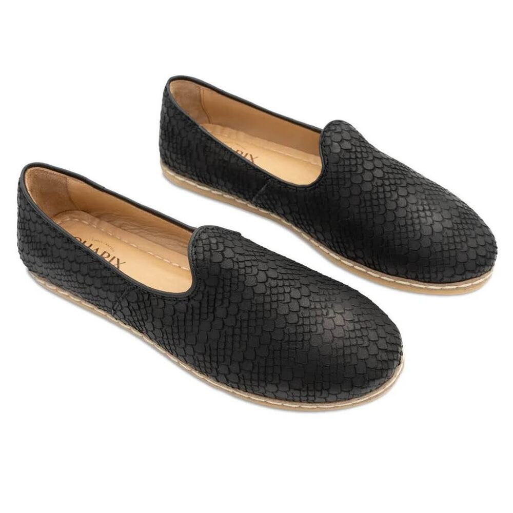 Charix Women’s Size 39 or 8.5/9 Wild Black Slip-On Loafer Flat Leather Shoe